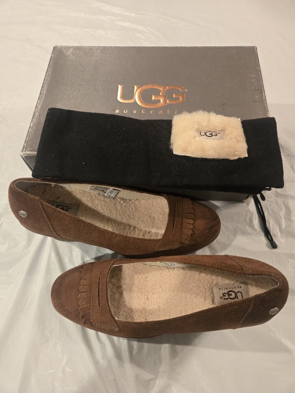 UGG Reece Wedge Australia Shoes Womens Sz 12 Brown Suede Sheepskin